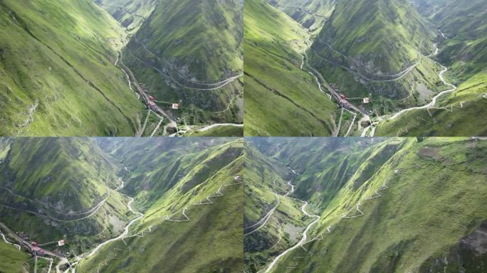 纳里兹·德尔·迪亚波罗的航拍图，魔鬼的鼻子，厄瓜多尔安第斯山脉的一条著名的铁路，非常陡峭，它必须在山