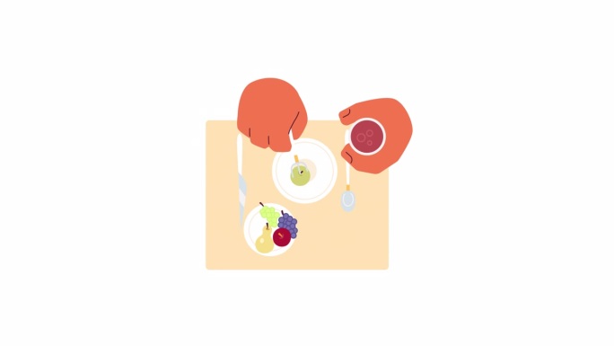 用叉子把水果放在盘子上的卡通动画