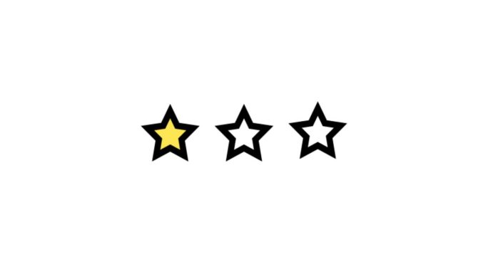 三星评级动画。一套星星。一星评级，白色背景。产品质量，反馈，客户评价。