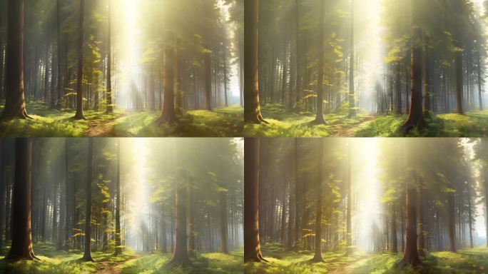 森林光影晨雾树林唯美阳光树林丁达尔光