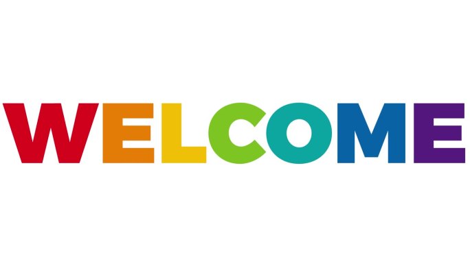 “欢迎”这个词。带有彩色彩虹文本的动画横幅。