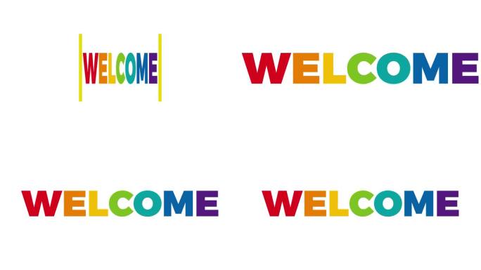 “欢迎”这个词。带有彩色彩虹文本的动画横幅。