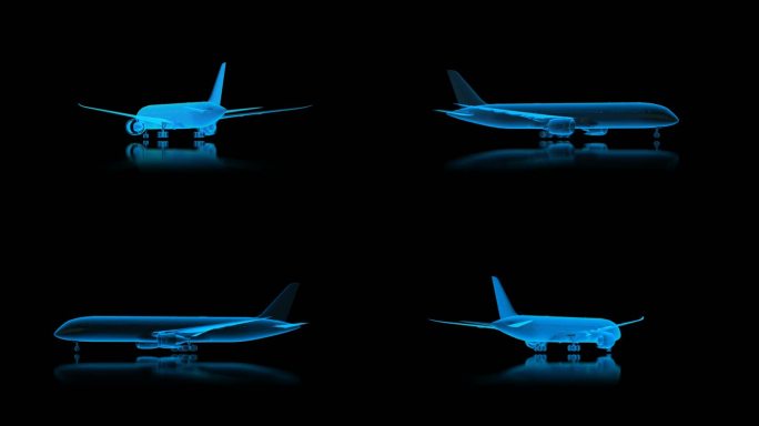 A350客机全息蓝色科技通道素材