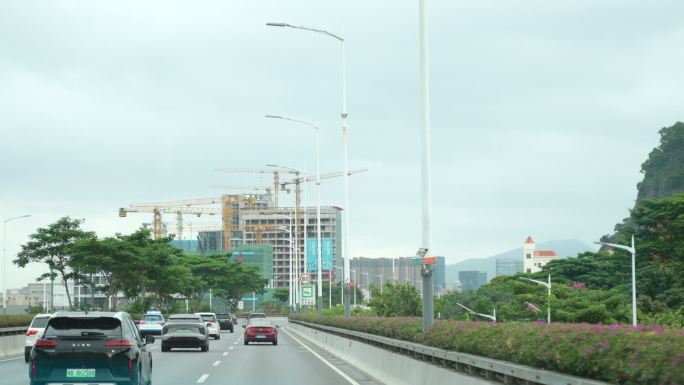 接机 路上 一路繁花  汽车 去飞机场