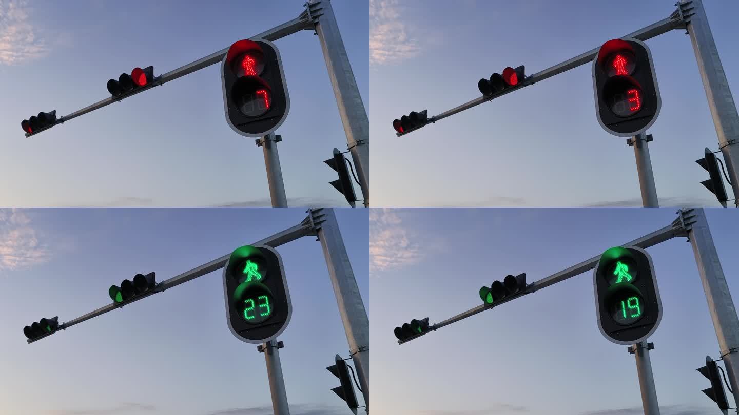 红绿灯马路 斑马线夜晚 夜景遵守交通绿灯