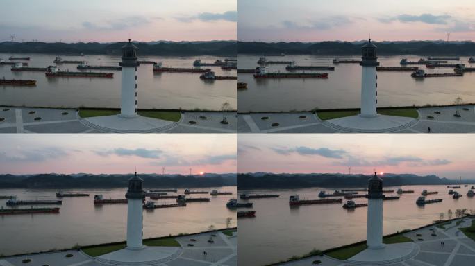 宜昌灯塔广场晚霞航拍