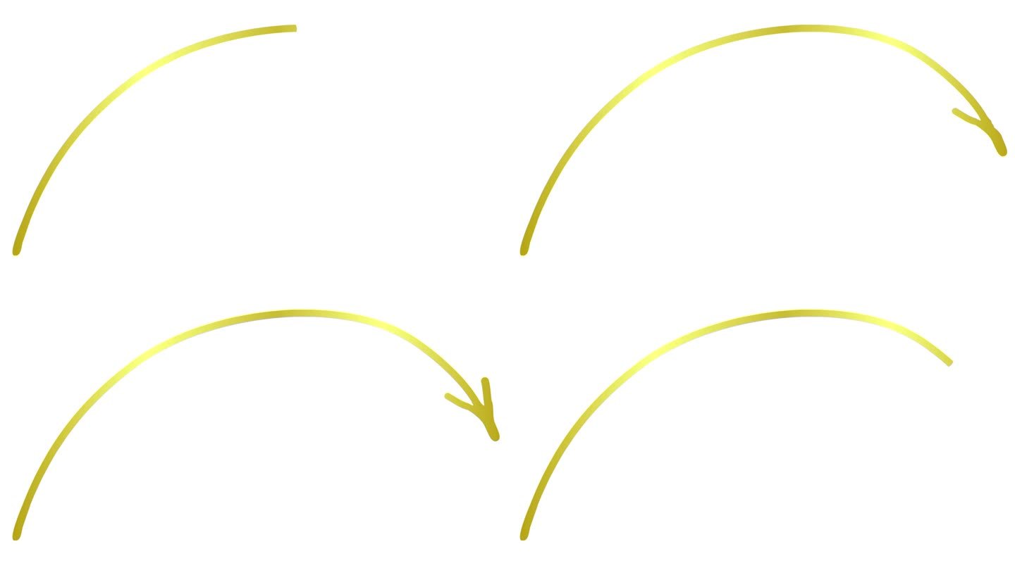 绘制箭头的动画线性符号。手绘的金色箭头指向右边。矢量插图隔离在白色背景上。