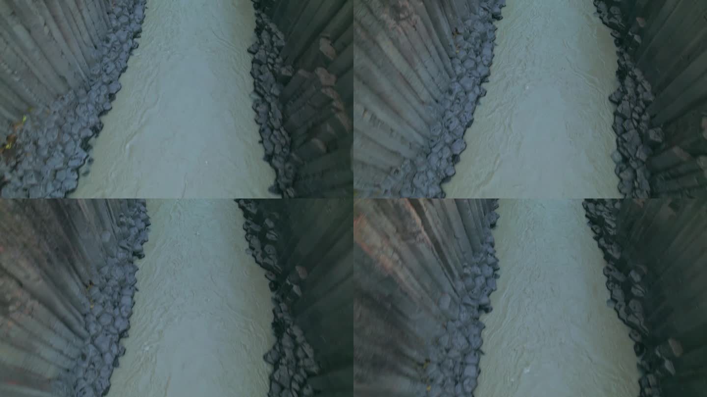 鸟瞰图:冰岛东北部的斯图拉格尔河峡谷的玄武岩柱。这些独特的六角形圆柱体是由火山熔岩形成的。
