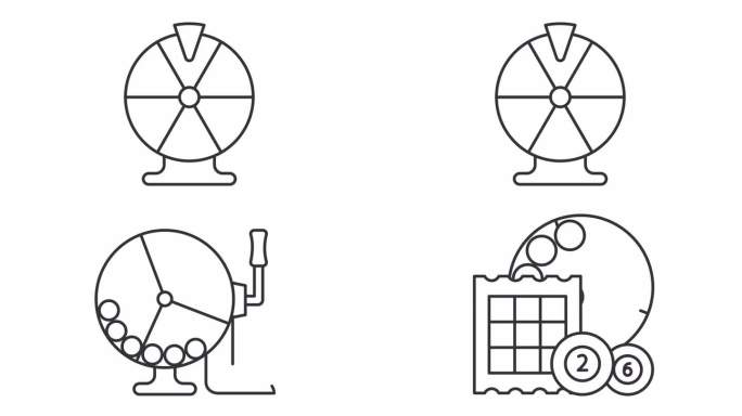 一组代表彩票的细线性图标动画，透明背景高清视频，无缝循环4K视频