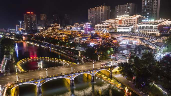 宣恩仙山贡水旅游区夜景航拍4K