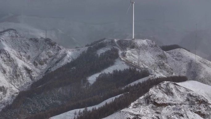 大同采凉山冬季雪景航拍