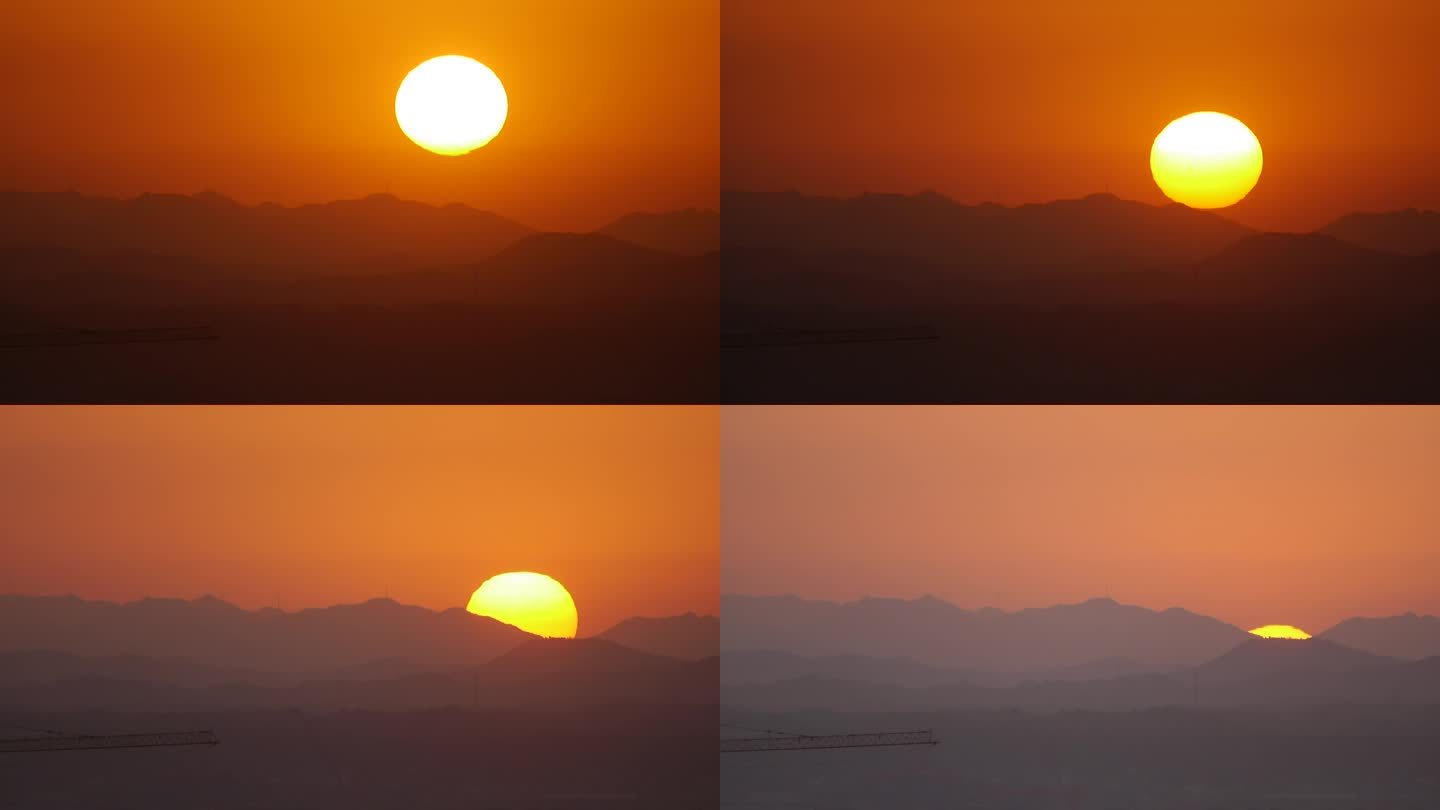 远山和日落的夕阳
