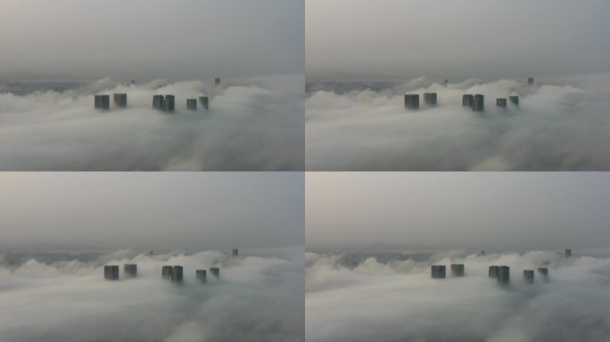 航拍厦门会展中心平流雾