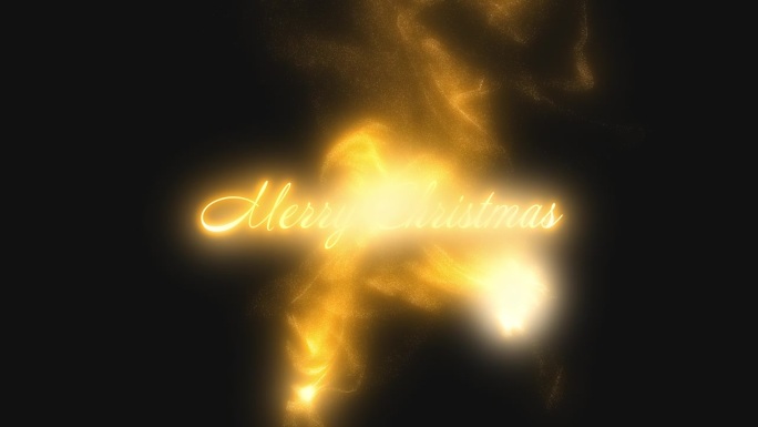 圣诞快乐问候文字出现与黑色背景上的金色粒子。运动图形。