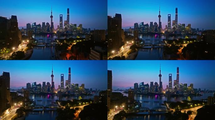夜航摄上海城市天际线。创意视频无商标广告
