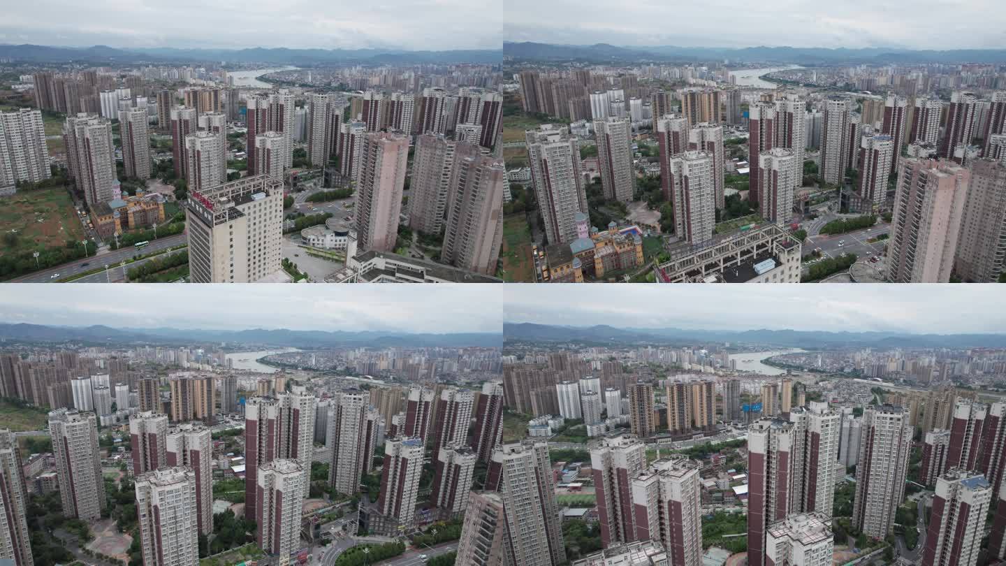 安康汉江两岸城市远景大景4K航拍