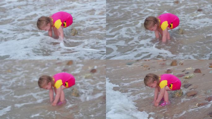 泰国芭提雅沙滩小孩玩水