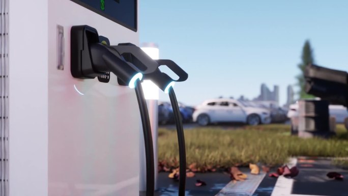 清洁能源停在停车场的电动汽车没油了。燃料