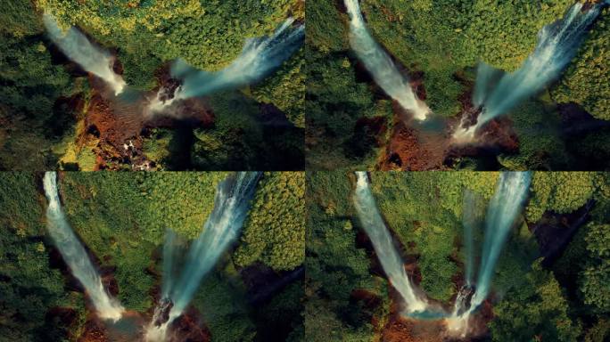 Sekumpul斐济瀑布Singaraja巴厘岛稳定无人机视图