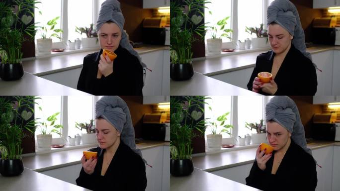 生病的女人想闻到新鲜的橘子味