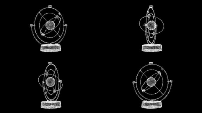 3D太阳系模型在黑色背景上旋转。科学和空间概念。浑天仪。商业广告背景。用于标题，文本，演示。3d动画