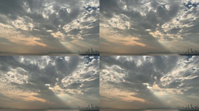 深圳湾公园天空 海面天空 云层 光芒 光