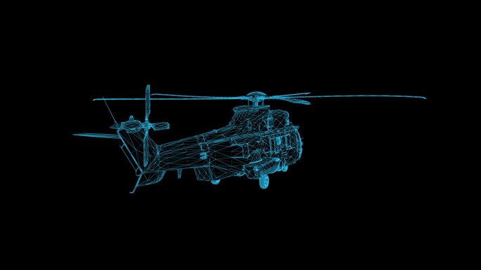 科技蓝色线框全息直升机动画