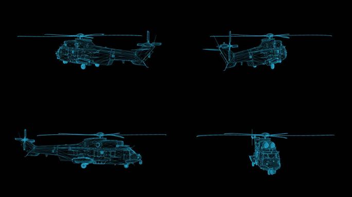 科技蓝色线框全息直升机动画