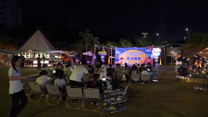 营地 篝火晚会 露营 夜晚 烤肉 大学生