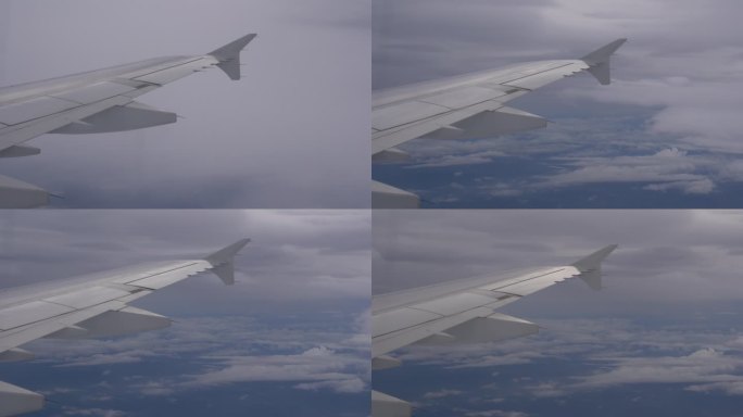 4K飞机窗外 穿过云层 云海