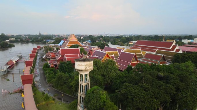 无人机拍摄的泰国大城府法南清寺