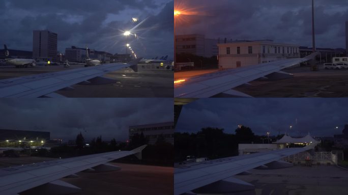 4K飞机窗外 机翼 滑行于高崎机场 傍晚