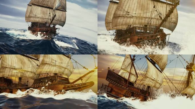 古代商船乘风破浪高清素材