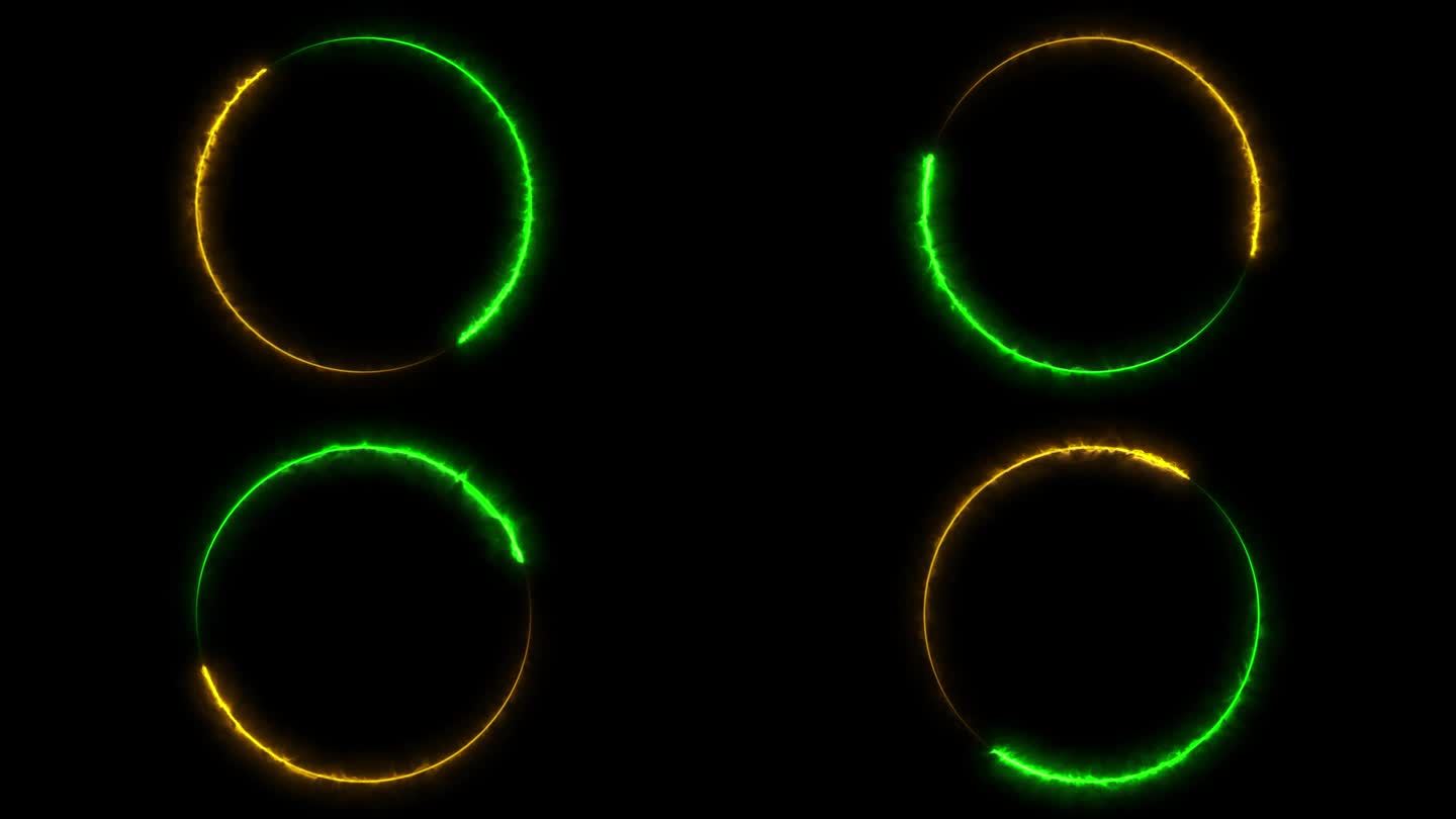 霓虹灯紫外彩色辉光圈无缝循环。荧光无穷动画。圆形加载杆。能量框架或边界。