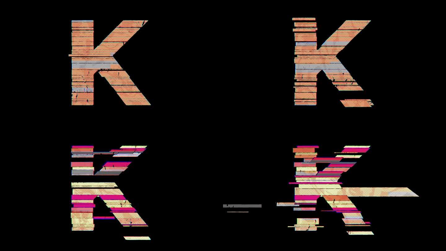 K到L字母切换在卡通Glitchy风格在透明背景在4k动画。