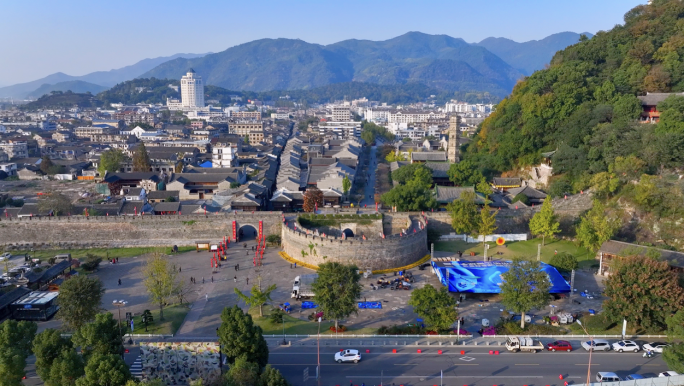 航拍临海旅游 台州府紫阳街日景