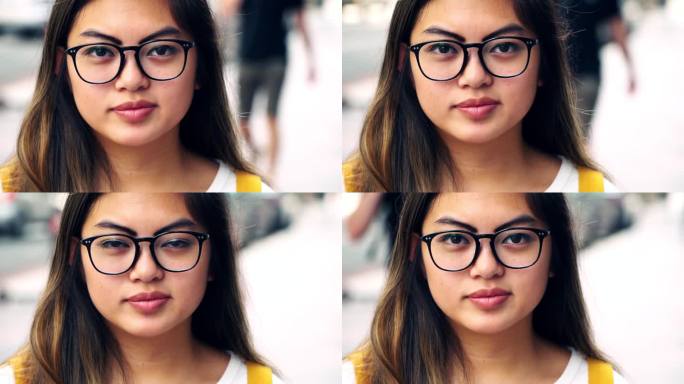 年轻的亚洲女性肖像，表情中性，没有感情