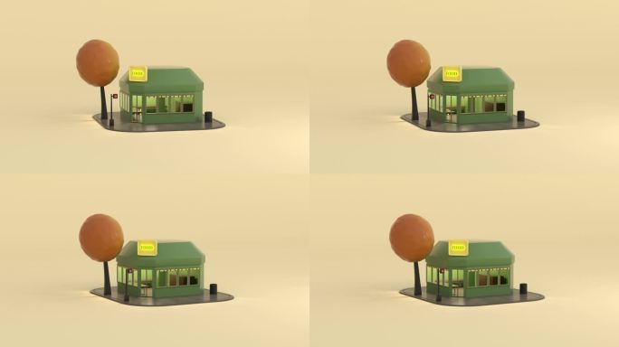 餐饮店卡通低聚风格3d渲染
