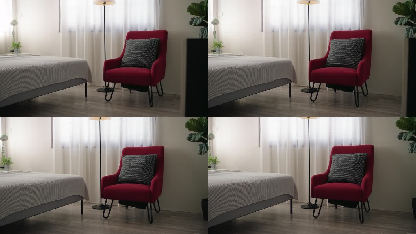 卧室里舒适的角落沙发椅高级客房新房床单