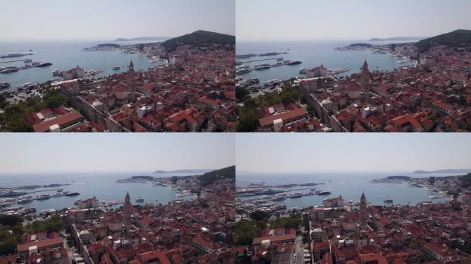 克罗地亚斯普利特令人惊叹的鸟瞰图，历史建筑和港口。