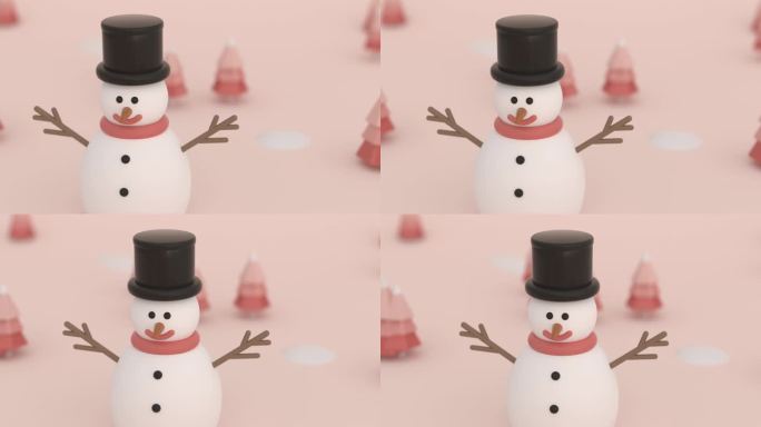 圣诞雪人粉色场景3d渲染圣诞装饰