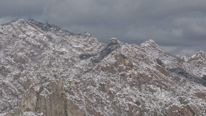 航拍威海市文登区界石镇昆嵛山雪后风光