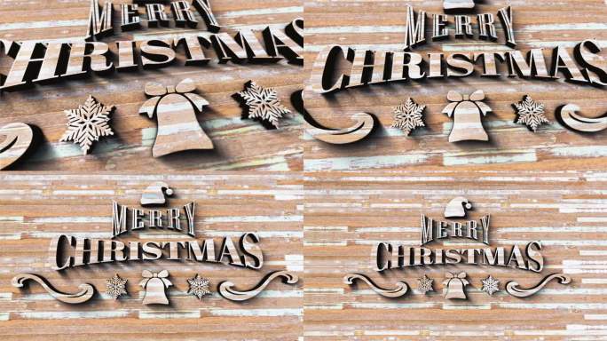 圣诞快乐3D木质文字纹理电影标题抽象背景。片尾盖为片尾预告片冬雪，圣诞和新年事件背景