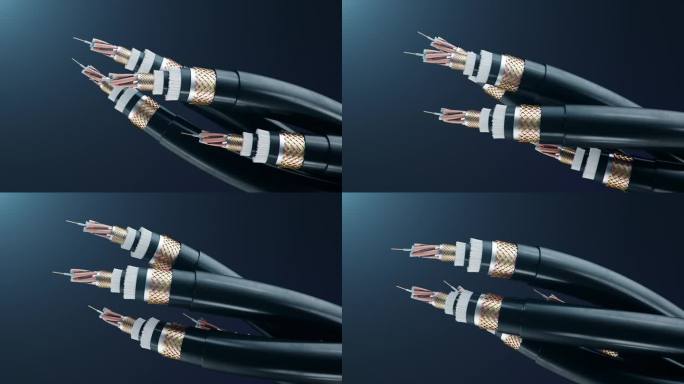 彩色背景上的光纤电缆概念。未来的电缆技术。详细曲线电缆的横截面。强大的网络通信技术。无缝，可循环的3