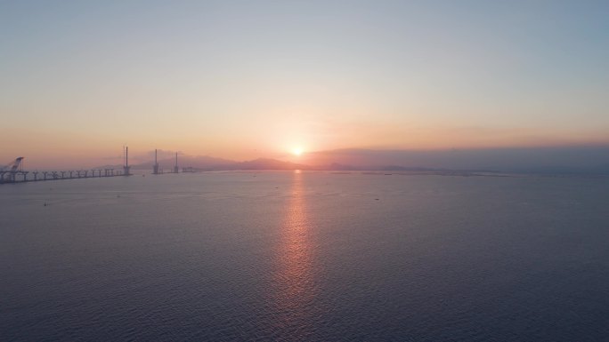 珠海高栏港日落航拍