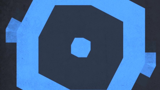 蓝色和黑色的抽象设计，中心圆圈和周围的圆圈