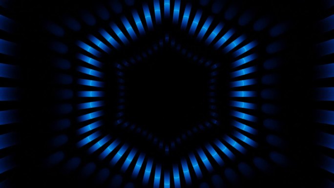 闪烁蓝色霓虹灯六边形隧道vj循环动画背景