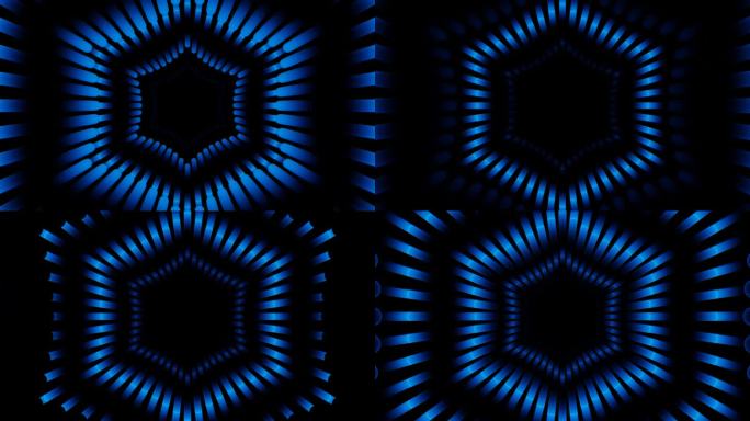 闪烁蓝色霓虹灯六边形隧道vj循环动画背景