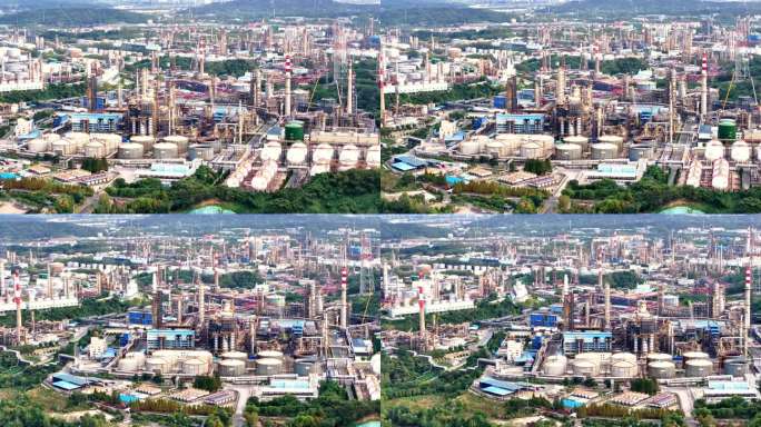 4k航拍炼油厂化工能源工业烟囱石化