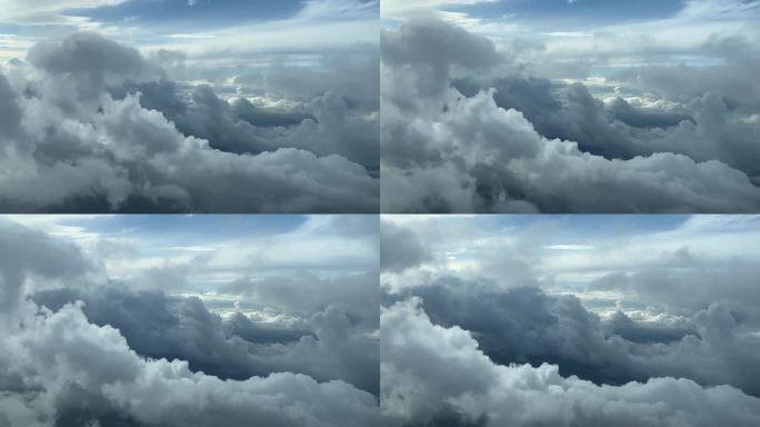 在5000米高空飞行的飞机机舱中拍摄的云雾。一个飞行员的视角。